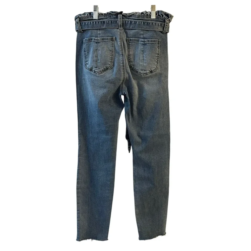ASHLEY MASON Paperbag‎ High Waist Belted Denim Jeans Size 9 Frayed Raw Hem